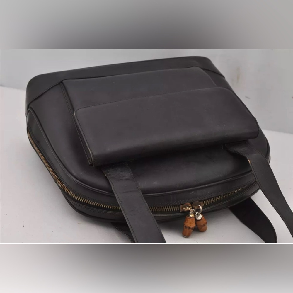 Authentic GUCCI Vintage Bamboo Shoulder Bag Purse Leather Black - Picture 5 of 15